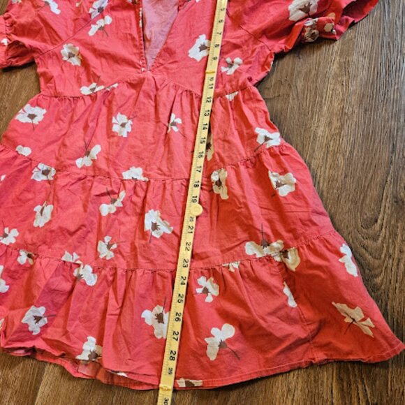 Universal Thread Mini Dress Women Small Pink Coral Floral Puff Sleeve Tiered - Picture 6 of 9